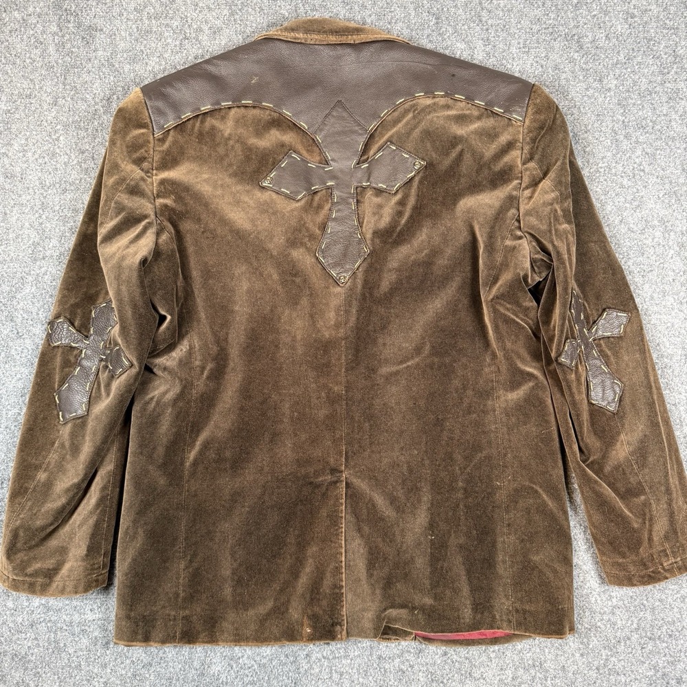 Affliction Red Label Velvet Blazer Jacket Mens L 44-46 Brown Leather Cross Y2K